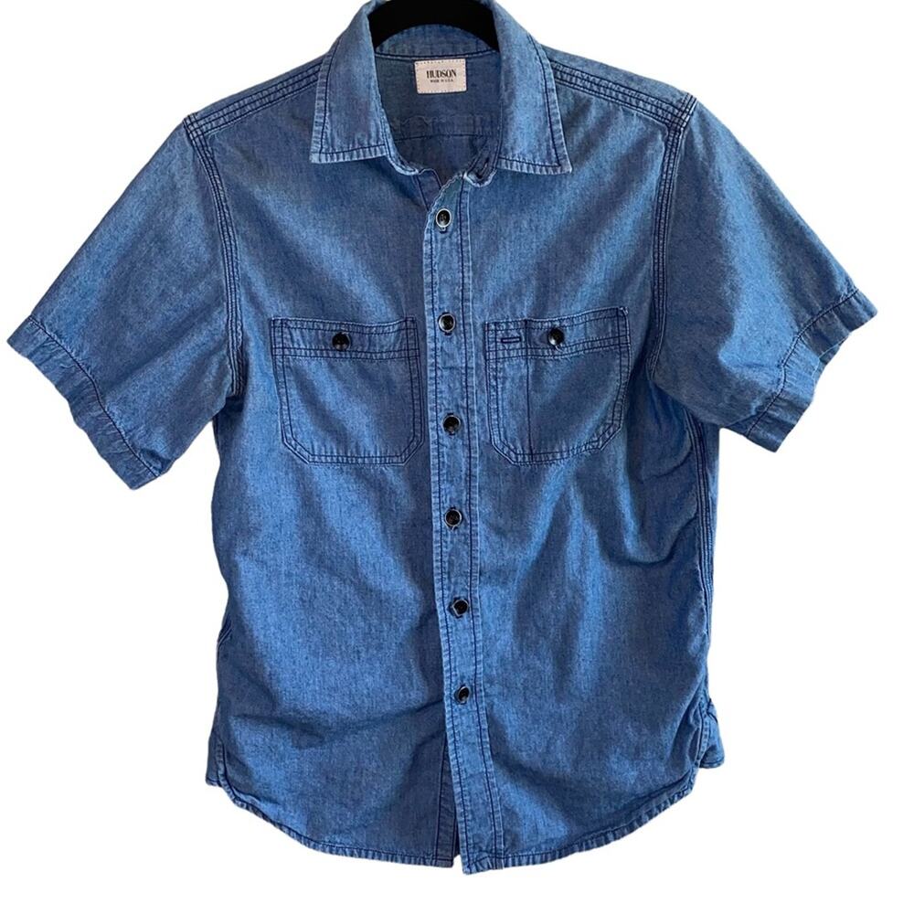 Hudson Denim Shirt Chambray Short Sleeve Button Medium